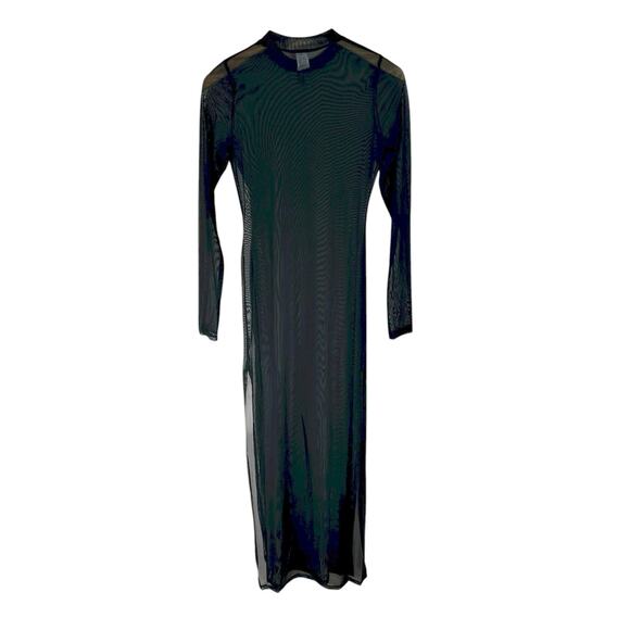 K Too Womens Sheer Long Sleeve Mock Neck Mesh Swim Cover Up Maxi Dress Black M - Picture 2 of 13
